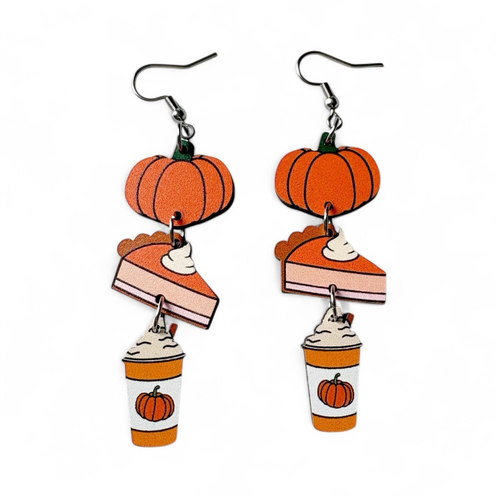 Fall Dangle Earrings Set of 2 Pumpkins and Leaves NWOT